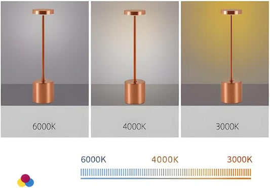 2 Pack Modern Rose Gold Rechargeable Table Lamp with 3 Color Light Modes