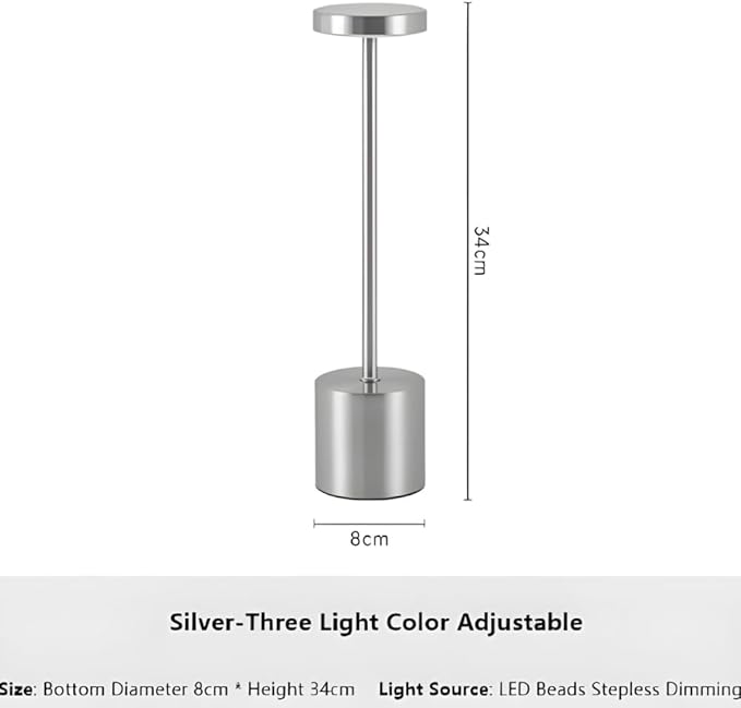 2 Pack Modern Sliver Rechargeable Table Lamp with 3 Color Light Modes