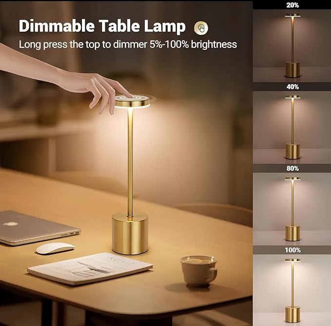 Modern Gold Rechargeable Table Lamp with 3 Color Light Modes