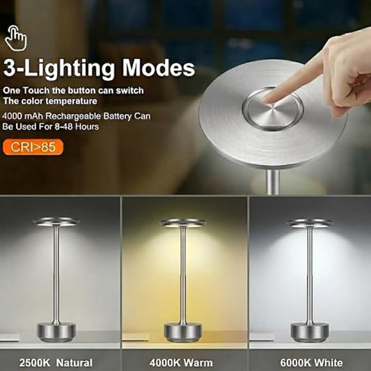 Cordless Table Lamp 3 Level Brightness Cordless Lamps (Sliver)
