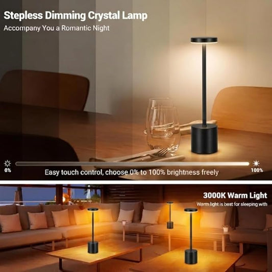 2 Pack Modern Black Rechargeable Table Lamp with 3 Color Light Modes