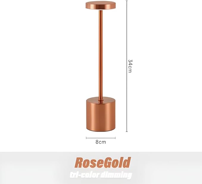 2 Pack Modern Rose Gold Rechargeable Table Lamp with 3 Color Light Modes