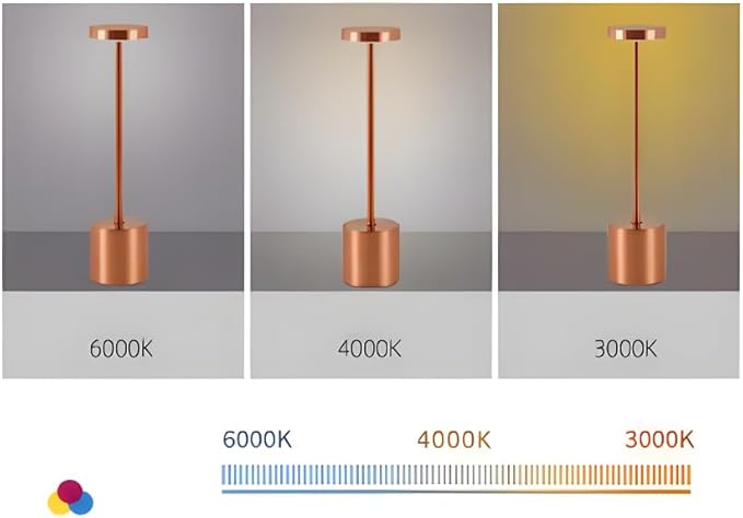 2 Pack Modern Rose Gold Rechargeable Table Lamp with 3 Color Light Modes