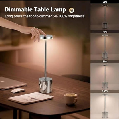 Modern Sliver Rechargeable Table Lamp with 3 Color Light Modes