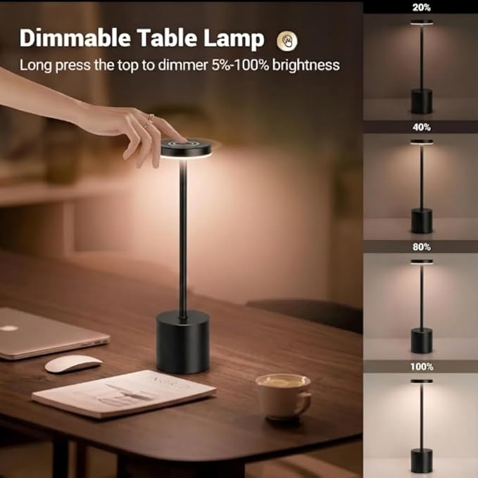 2 Pack Modern Black Rechargeable Table Lamp with 3 Color Light Modes