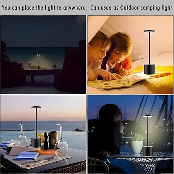 2 Pack Modern Black Rechargeable Table Lamp with 3 Color Light Modes