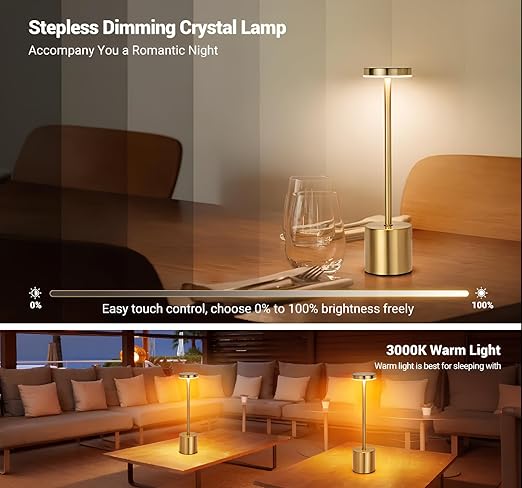 Modern Gold Rechargeable Table Lamp with 3 Color Light Modes